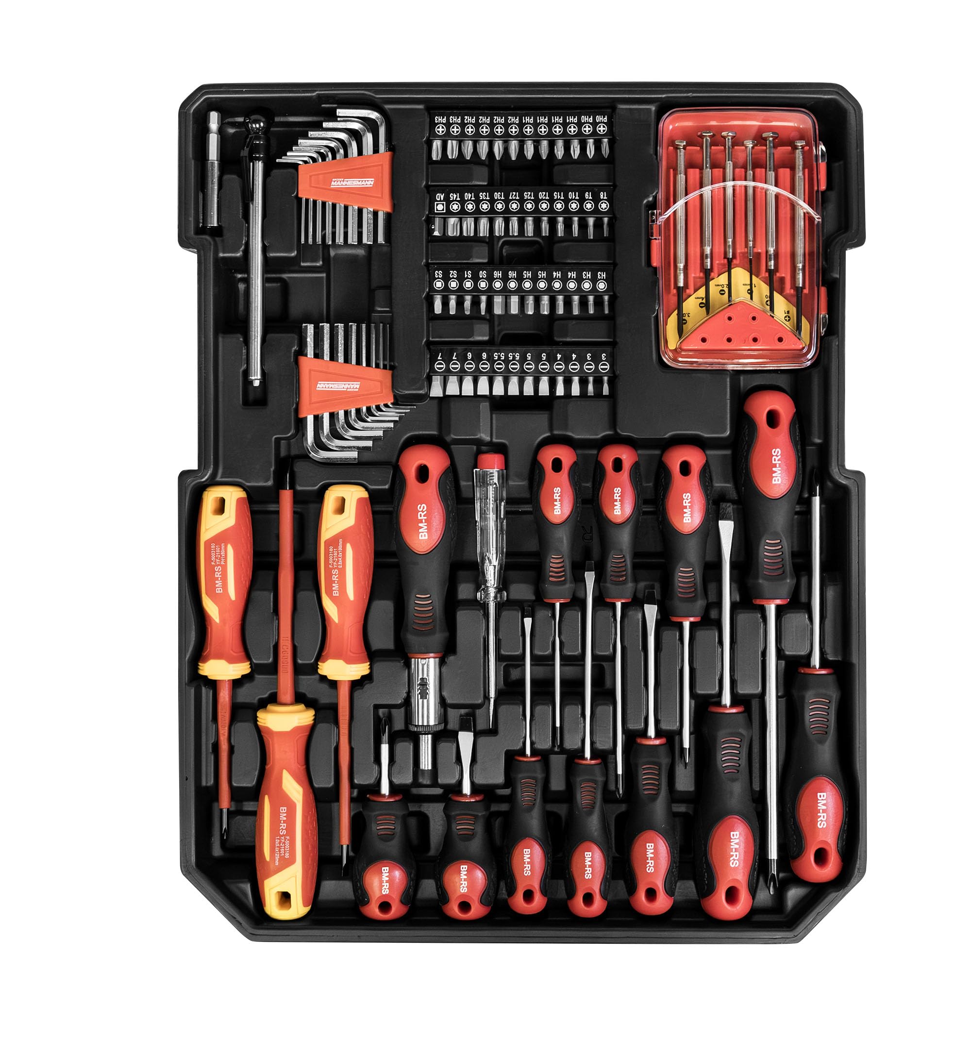 Brüder Mannesmann M29098 - Valigetta degli attrezzi portatile con set di chiavi a bussola, pinze, cacciaviti, pistola per colla a caldo, martello, livella e punte