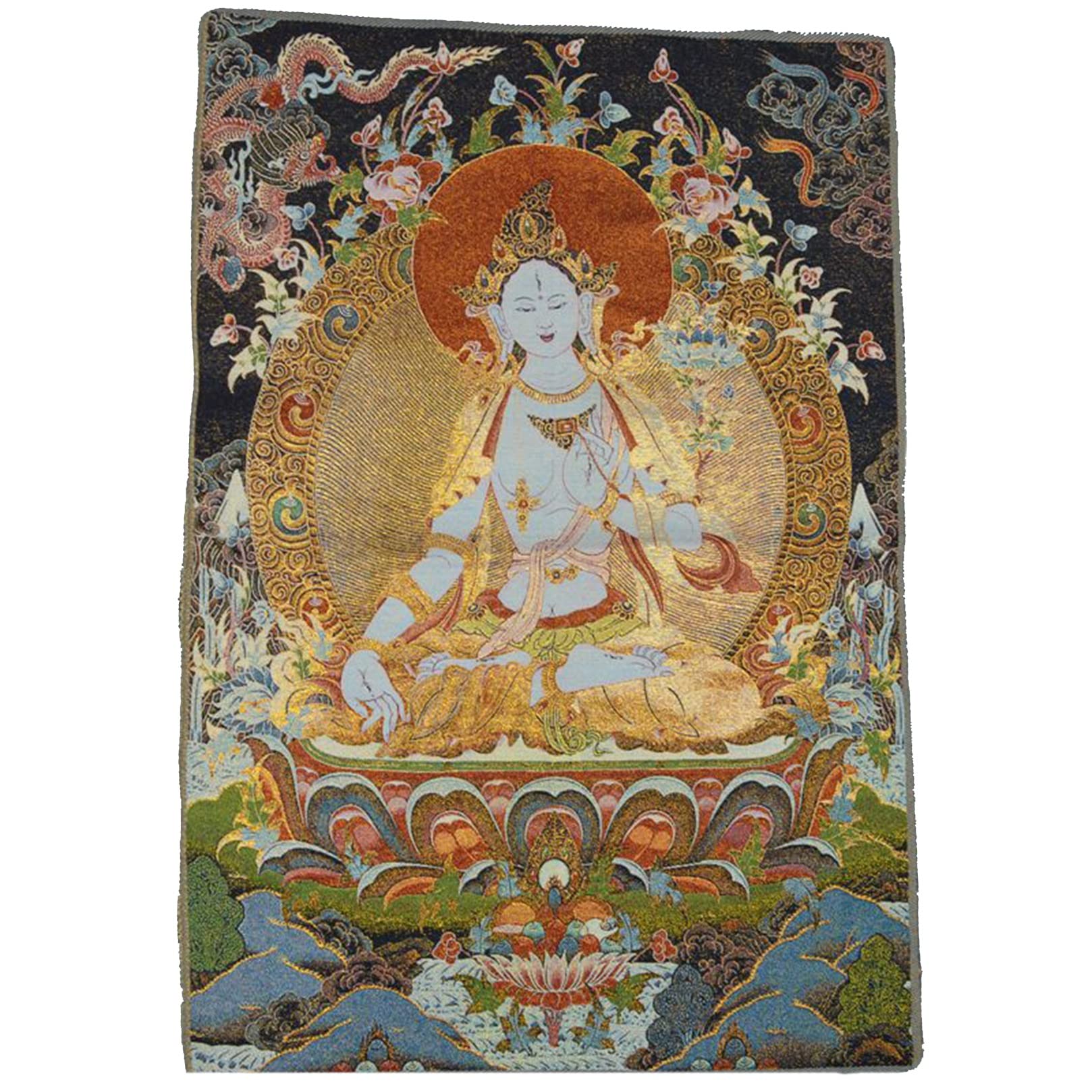 Thangka Dipinto Bianco Tara Buddha Buddista Thangka Broccato Wall Art Decor per La Decorazione della Camera da Letto Yoga (Size : 60x90cm(23x35inch))