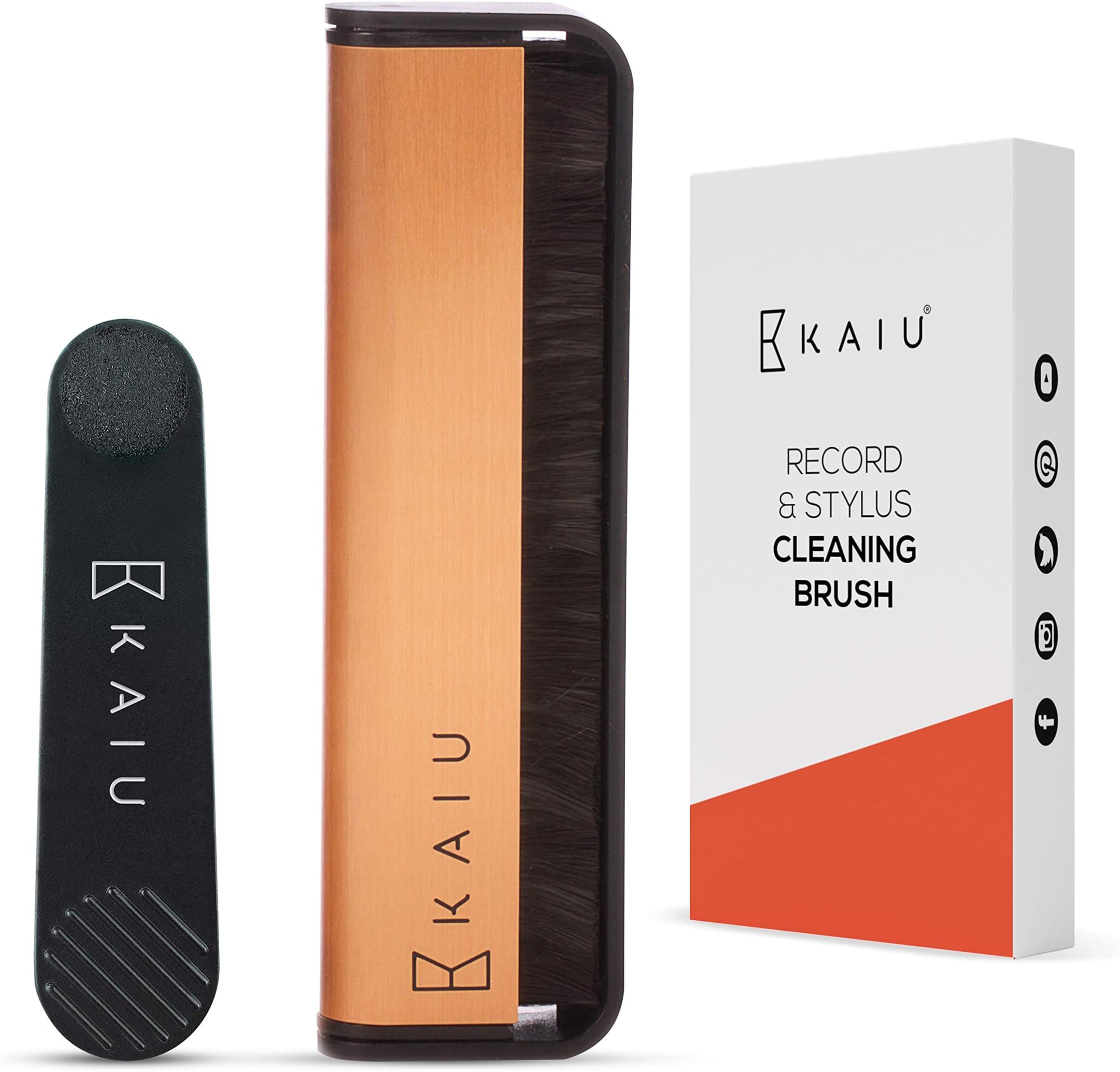 KAIU Vinyl Record & Stylus Cleaning Brush Combo - 2-in-1 Anti Static Carbon Fiber Brush Kit for LPs & Turntable Needles - Remove Dust & Debris - No Scratch Cleaner & Album Player Maintenance Pack