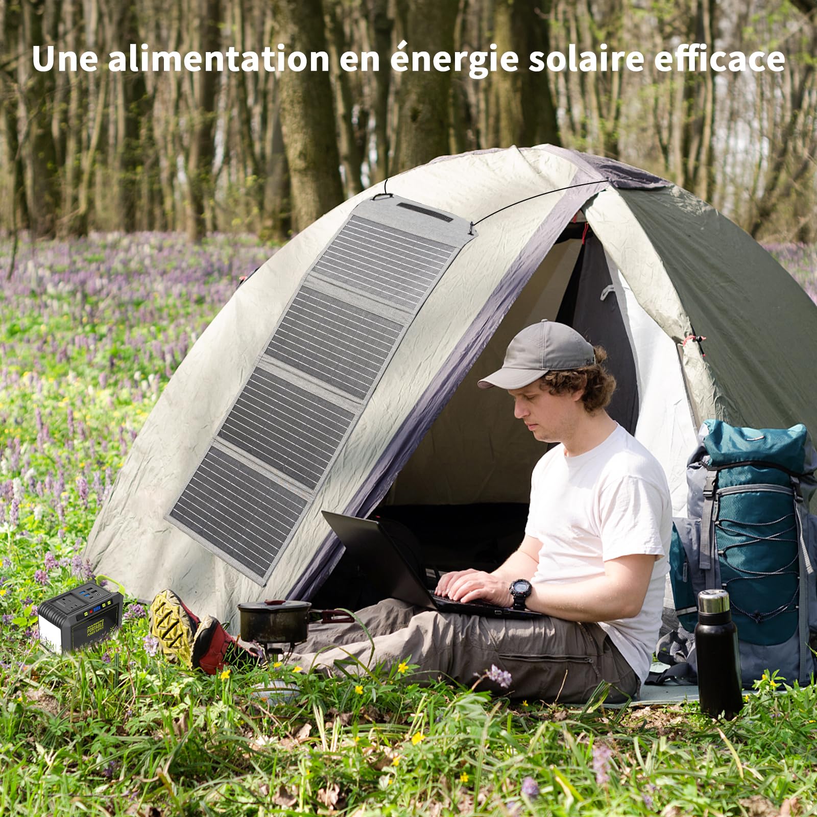 Panneau solaire pliable 40 W 19 V Chargeur solaire portable avec sorties USB C, USB A et DC, mini chargeur de taille livre pour iPhone, iPad, batterie externe, camping, randonnée, voyage en