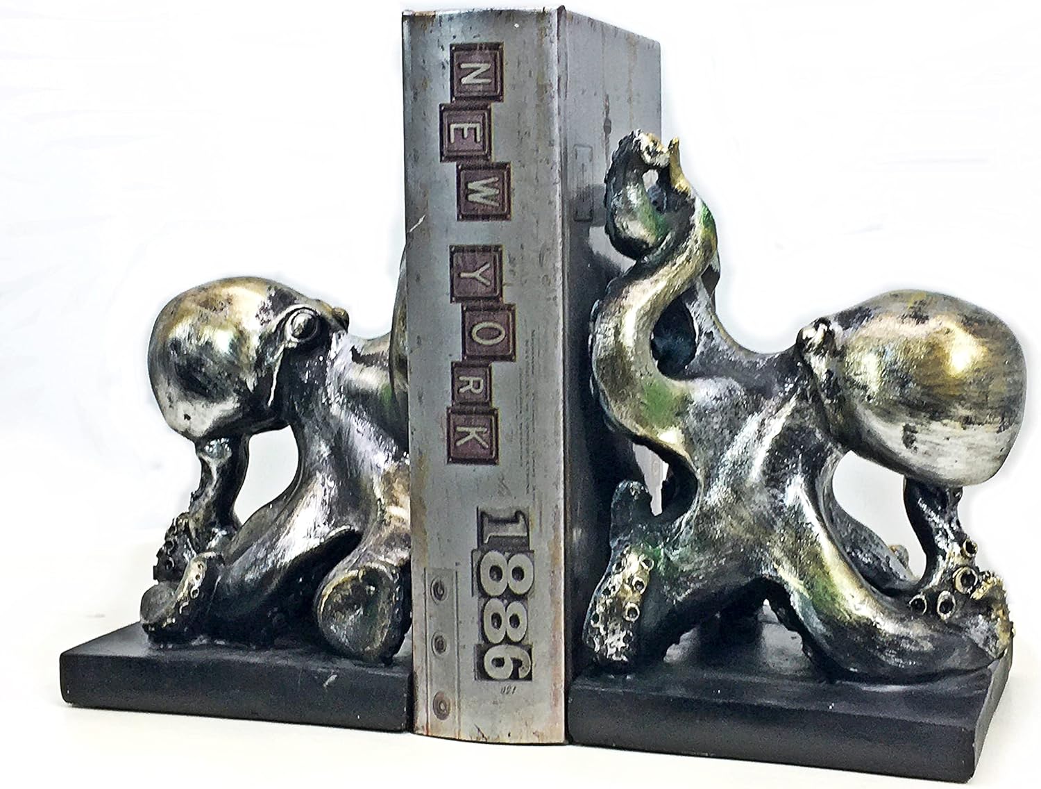 Bellaa 22999 Octopus Bookends Pirate Sailors Nautical Decorative Home Accents Cute Cool Bookshelf Support Book Ends Holder Stopper for Shelf Office Unique Vintage Antiques