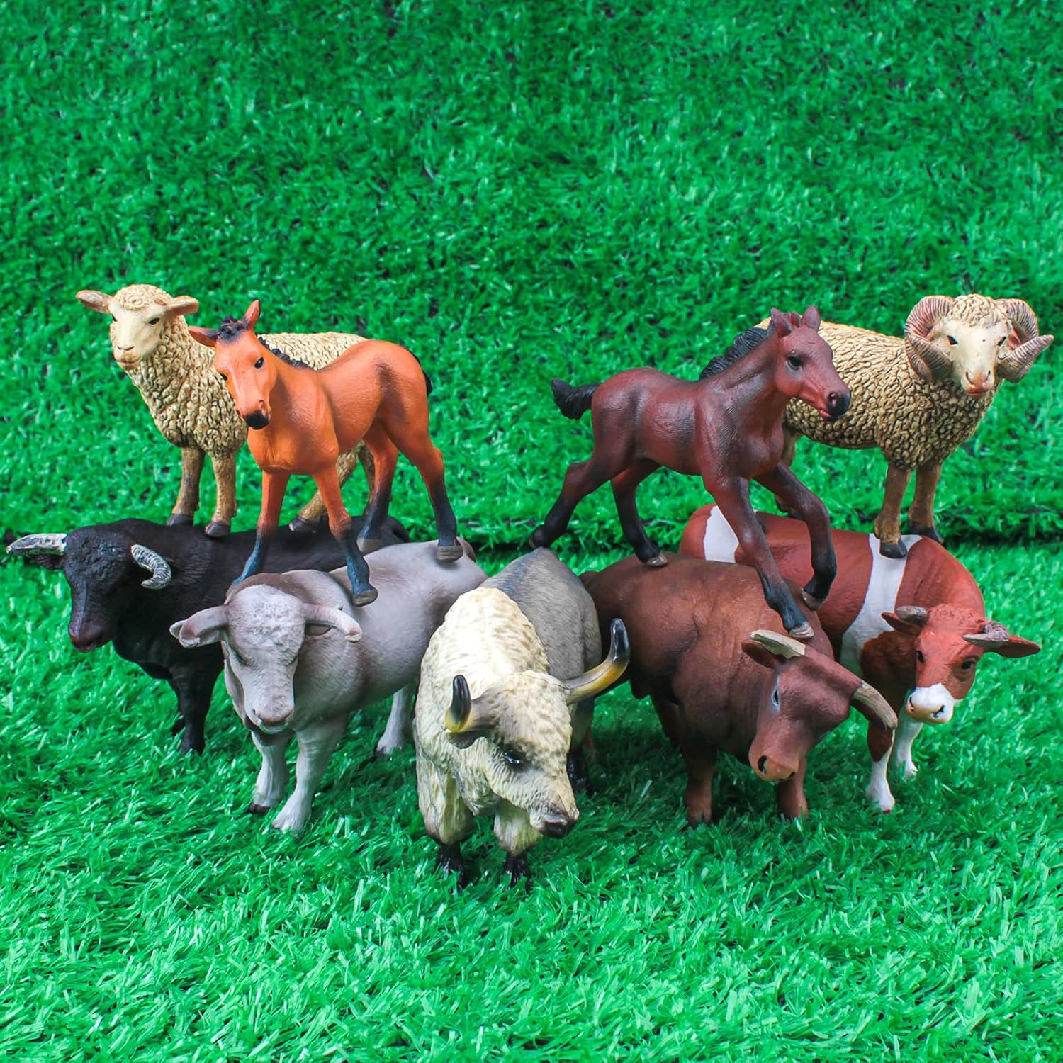 LC JoyCre Bull Toys Bulk Playset 9PCS Cows Toys for Toddlers Sheep Figures Appaloosa Foal Figures Sheep Model Kids Birthday Party Collection