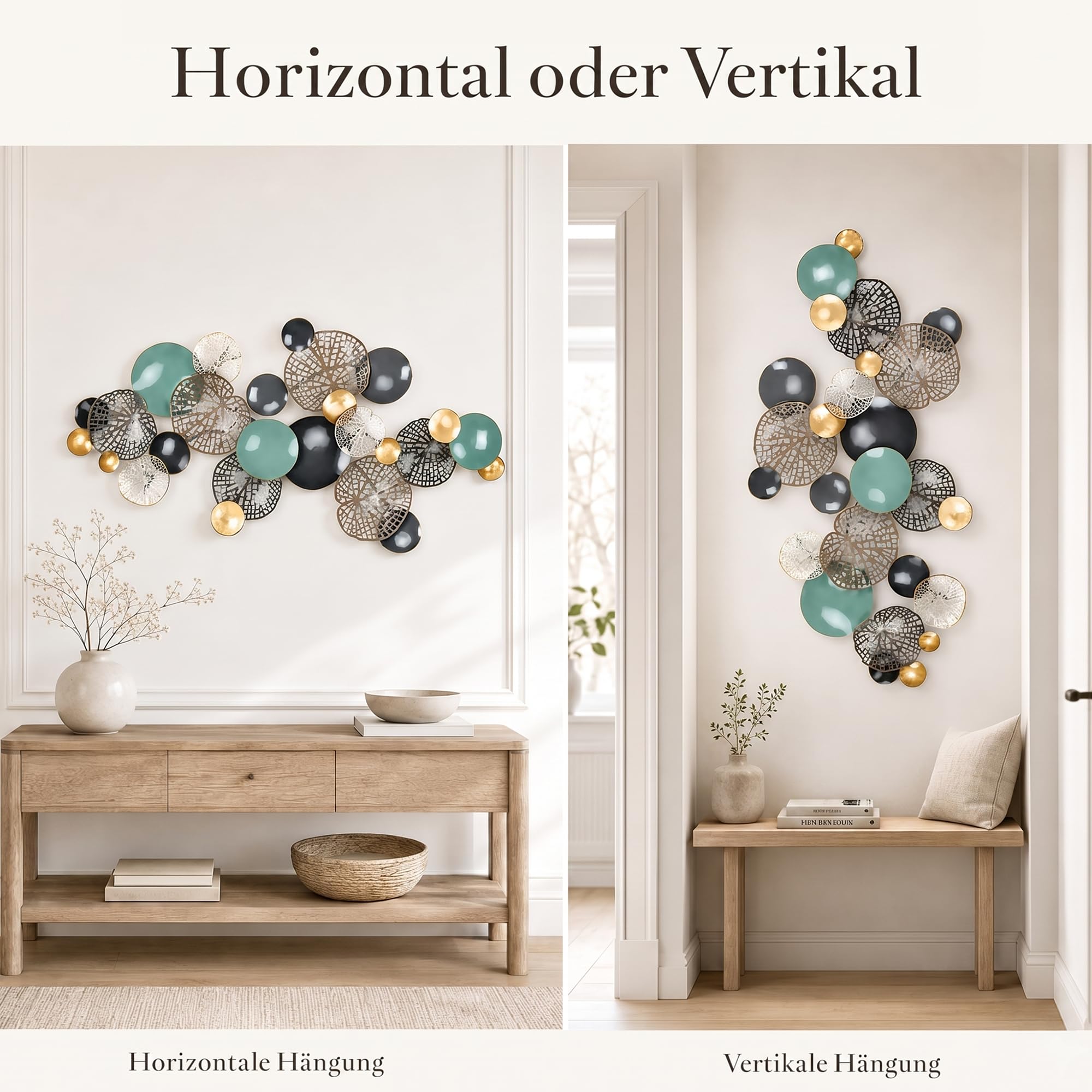 Blissio Moderne Wanddeko Metall,Groß Wanddeko Wohnzimmer,Horizontal und Vertikal Aufhängbar,für Esszimmer,Flur & Büro,Einfache Montage,Lotusblatt Wanddeko - 133CM
