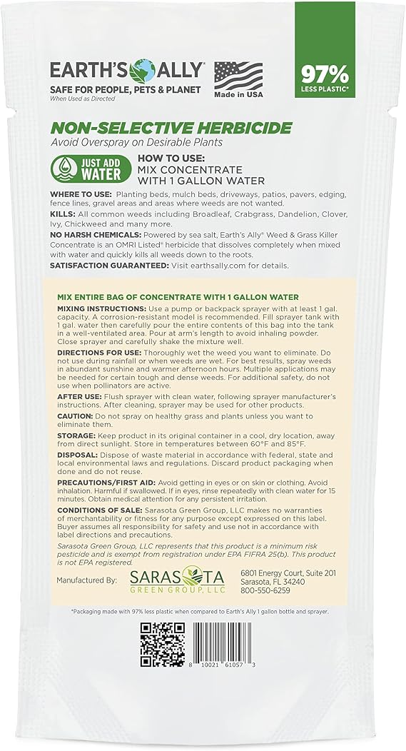 Earth's Ally Weed and Grass Killer Concentrate | Safe, Pet-Friendly Natural Weed Control Spray for Patios, Driveways & Sidewalks, Makes 1 Gallon