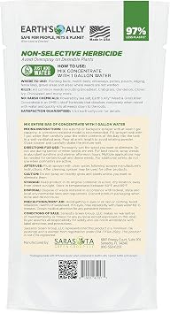 Earth's Ally Weed and Grass Killer Concentrate | Safe, Pet-Friendly Natural Weed Control Spray for Patios, Driveways & Sidewalks, Makes 1 Gallon