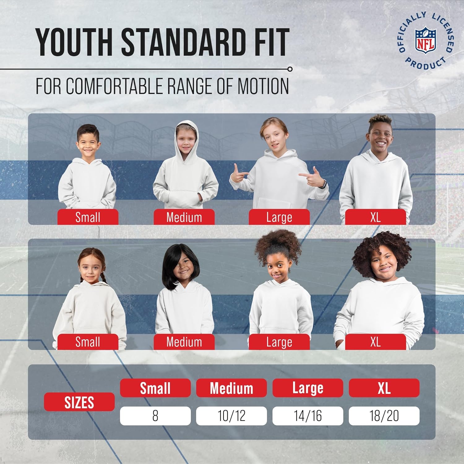 Team Fan Apparel NFL Youth Gameday Hooded Sweatshirt, Pro Football Hoodie Pullover Sweatshirt, Sports Apparel Boys and Girls