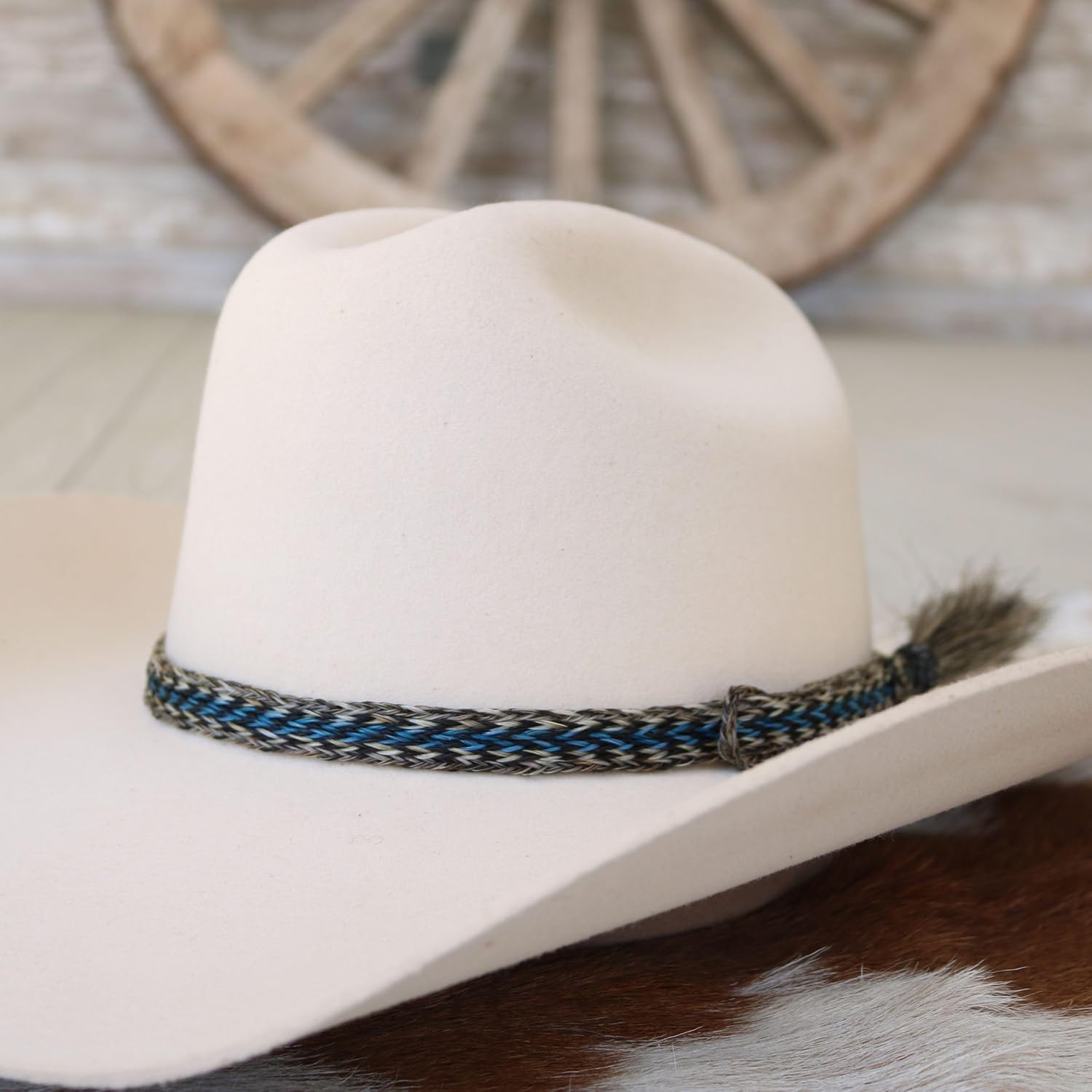 Caleb Western Horsehair Hat Band for Cowboy Hats – Adjustable Braided Hat Accessory – Handmade with Genuine Horsehair – Brown and Blue - Image 8