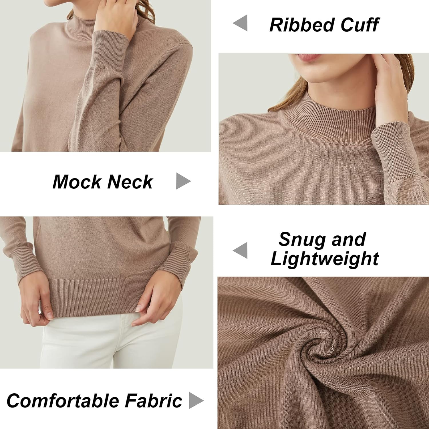Womens Mockneck Sweater Lightweight Long Sleeve Sweater for Fall Winter Casual Pullover Knit Jumper Tops - Image 4