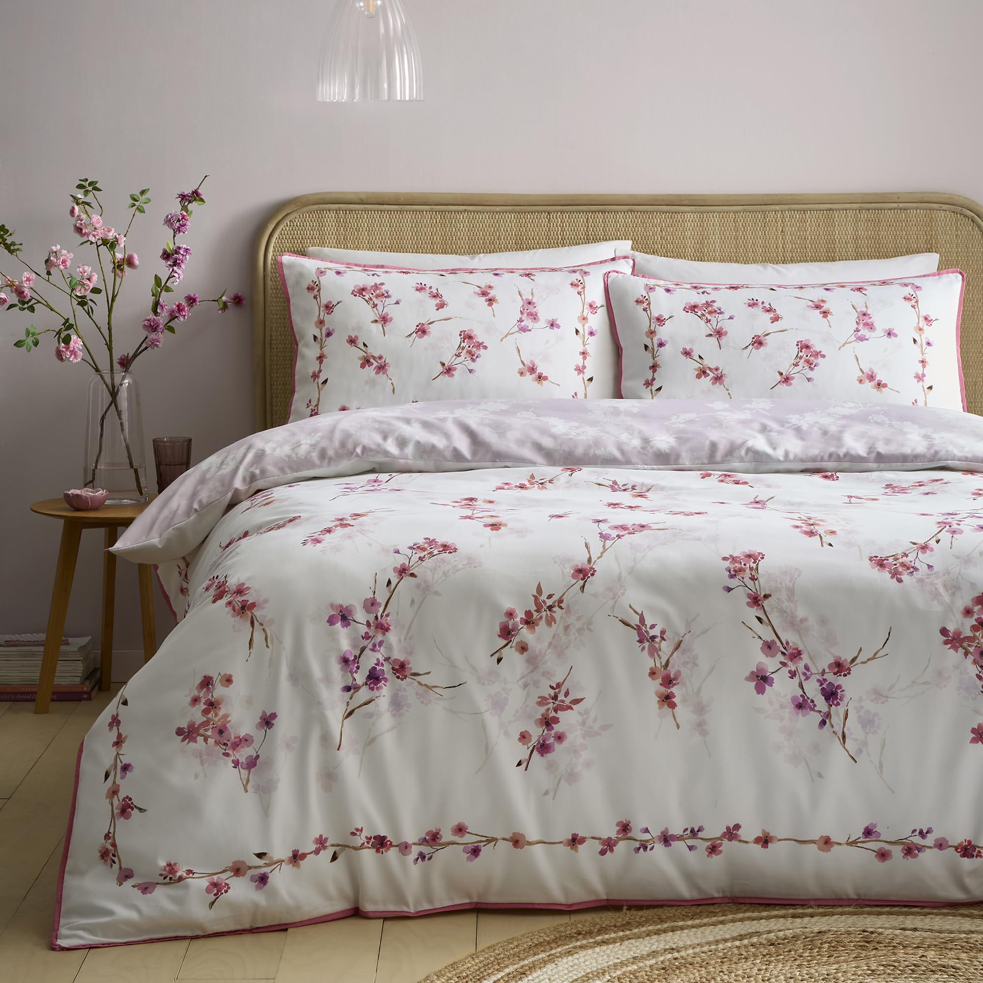 B&Q -  Blossom Flower 100% Cotton Berry Duvet Cover Set