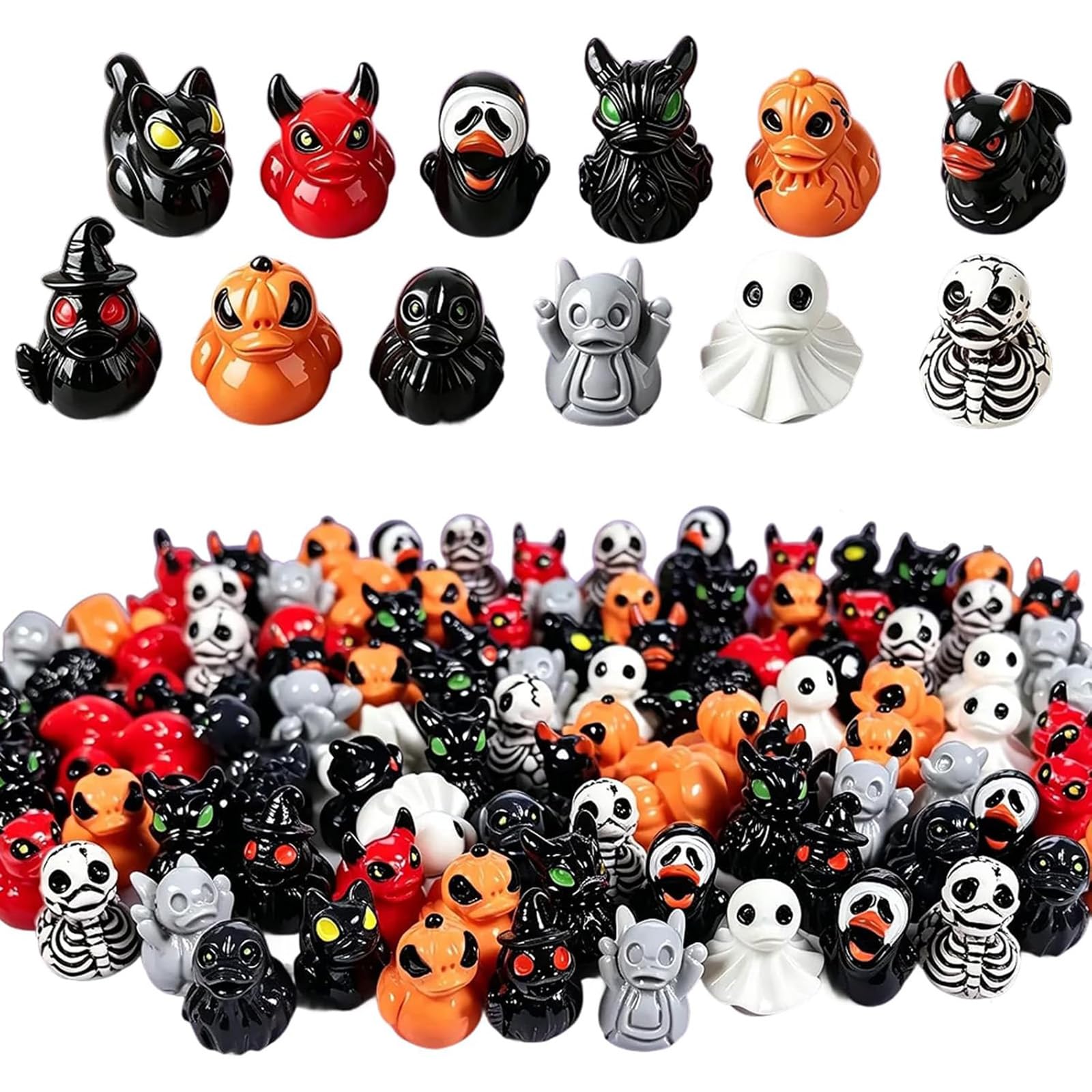Mini Ducks (Devil, Ghost, & Skeleton Designs), Halloween Mini Resin Duck Figurines, Cute Spooky Gothic Duck Ornaments, Miniature Desk & Garden Decor, Party Favors, Dollhouse Accessories (24pcs)