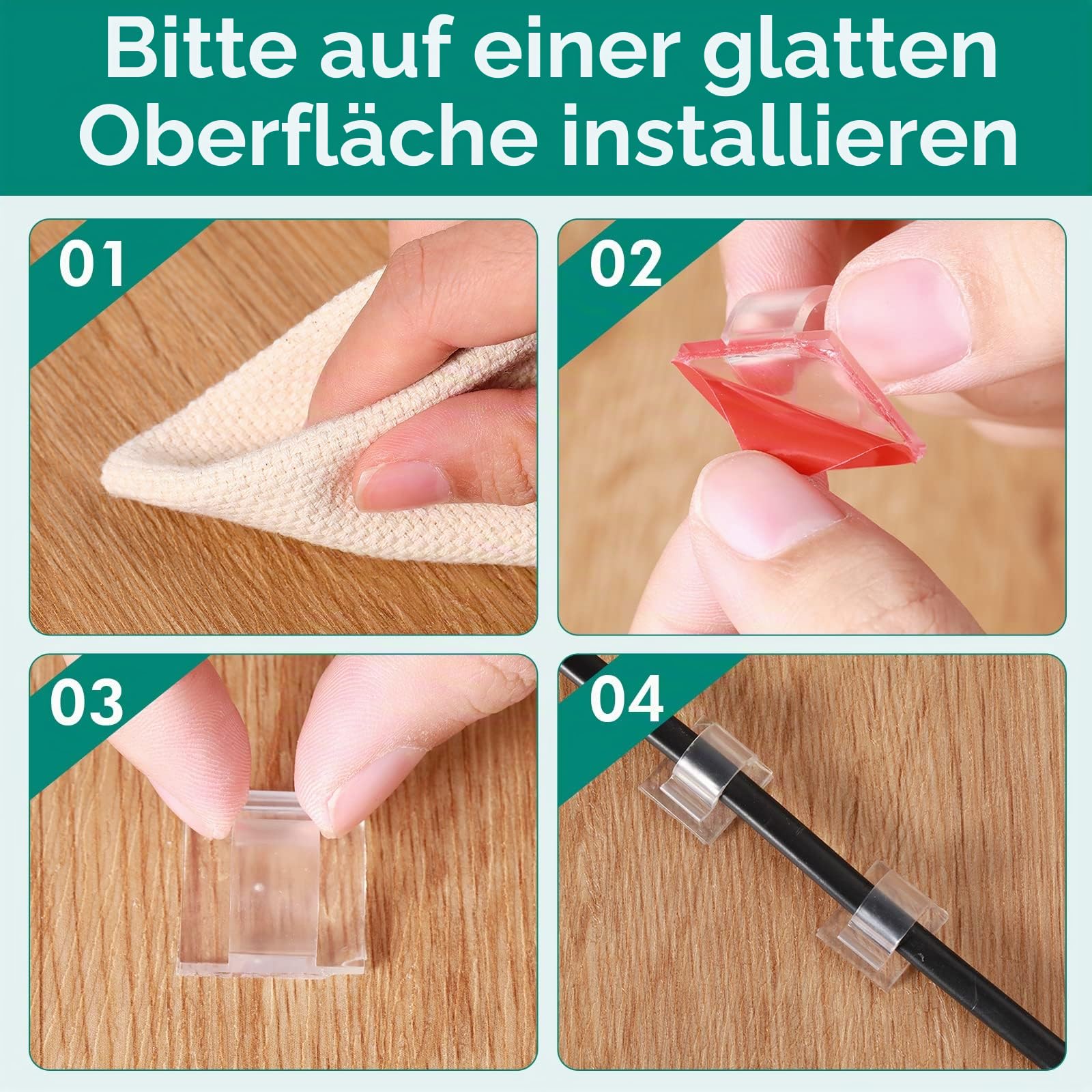 60 Stück Mini Kabelclips Selbstklebende Kabelklemmen Kabel Organizer Clips Außen Kabelhalter Kabel Management Lichterkette Befestigung für Zuhause Büro Auto Tisch (Klar, M)