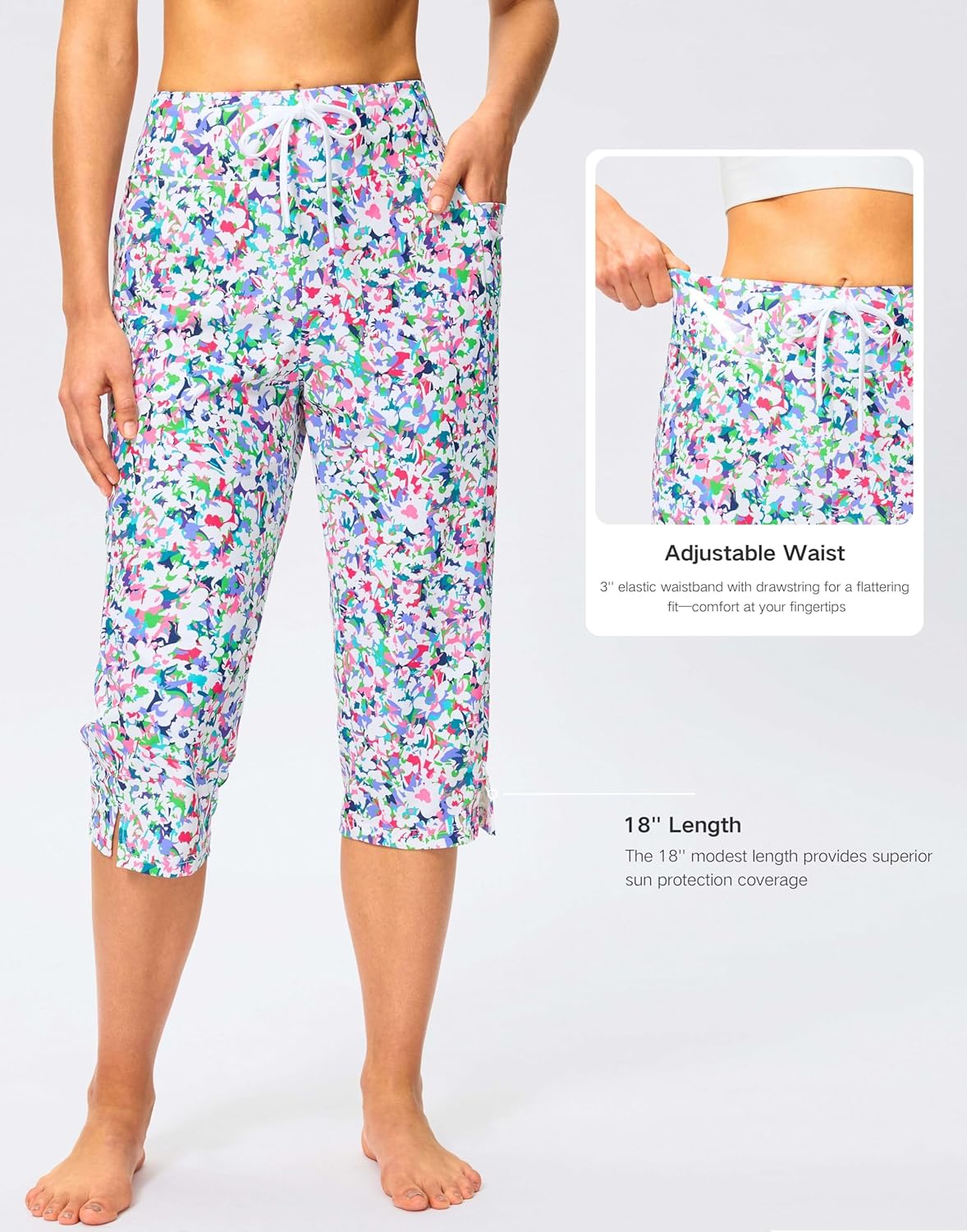 Viodia Women's Swim Capris Pants 18'' Modest Bathing Suit Bottoms Quick Dry Swimsuits Long Board Shorts with Pockets - Image 5