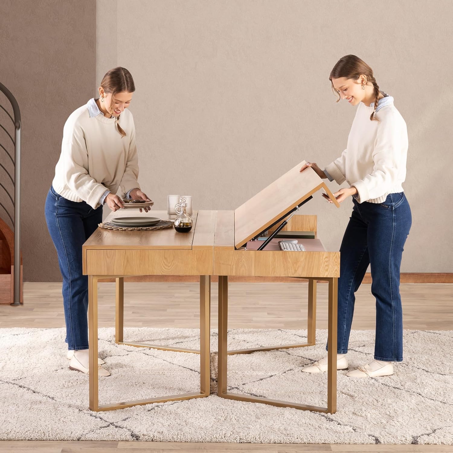 Transformer Table - Expandable Dining Table to Computer Desk, Work-from-Home Office Desk, Gaming Desk, Study Desk, Space-Saving Adjustable Furniture, Oak
