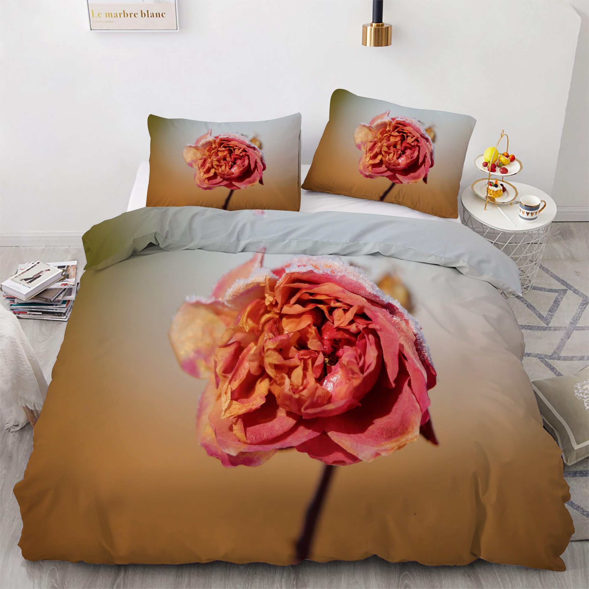 Parure de lit 90x190 fleurs rose avec housse de couette microfibre et 2 taies d'oreiller Kg4448