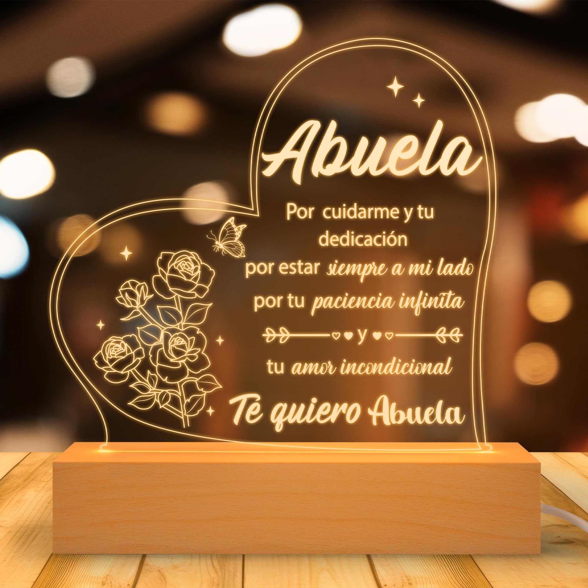 Yopyame Spanish Gift for Grandma - Regalos para Abuela Engraved Acrylic USB Low Power Night Light with Stand Mother's Day Gifts for Grandma in Spanish