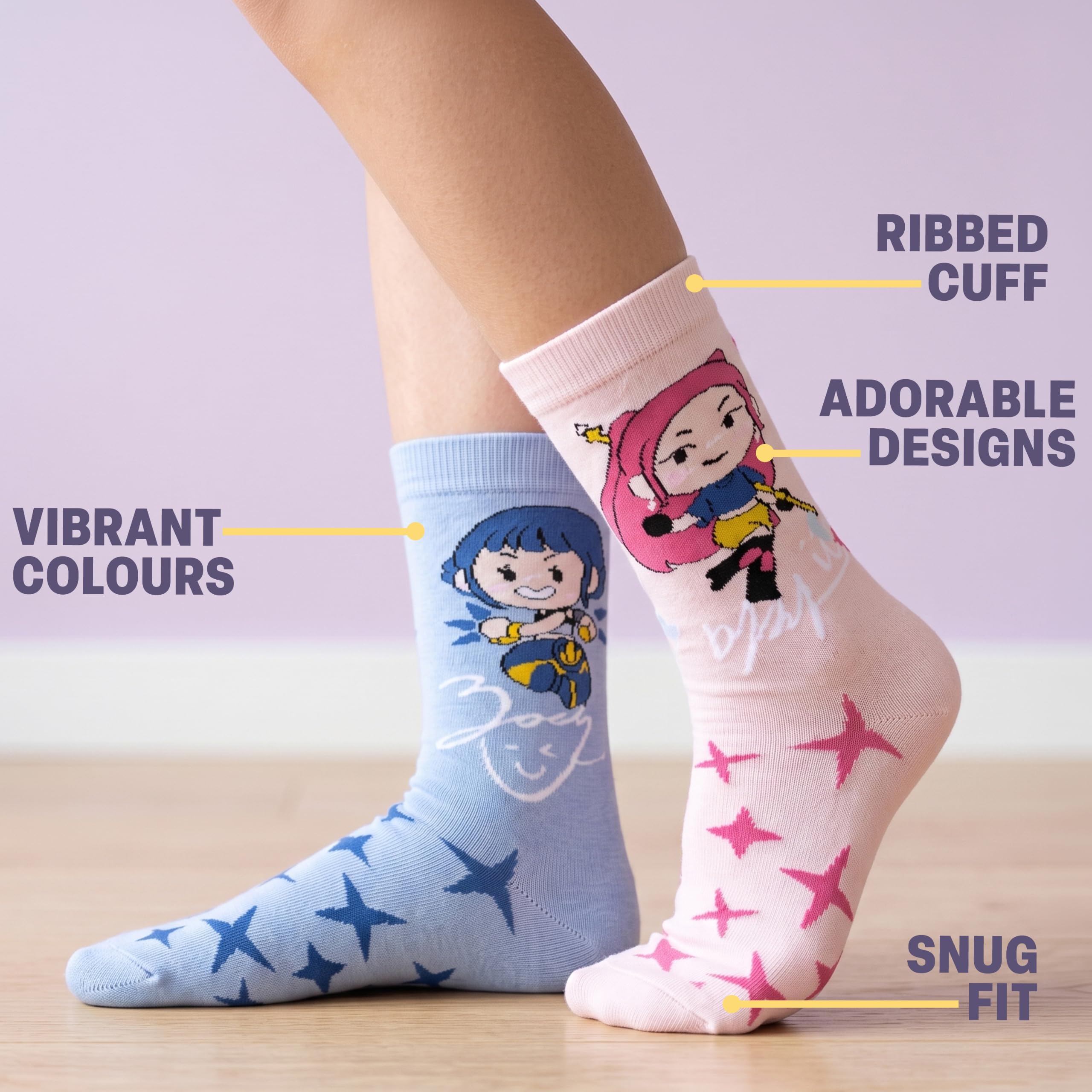 Get Trend Huntrix Kpop Demon Hunters Calzini Bambina e Ragazza, 5 Paia | Calze Divertenti e Colorate con Design di Rumi, Zoey e Mira, Comodi e Traspiranti, Regalo per Bambina