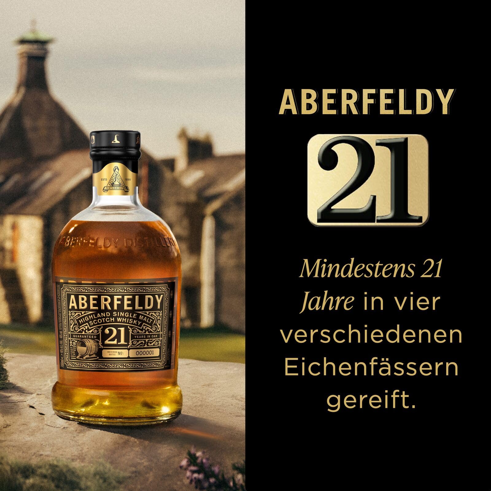 Aberfeldy 21 Jahre Single Malt Scotch Whisky, 40 Vol.-%, 70 cl/700 ml, Premium-Whisky, in vier verschiedenen Fassarten gereift