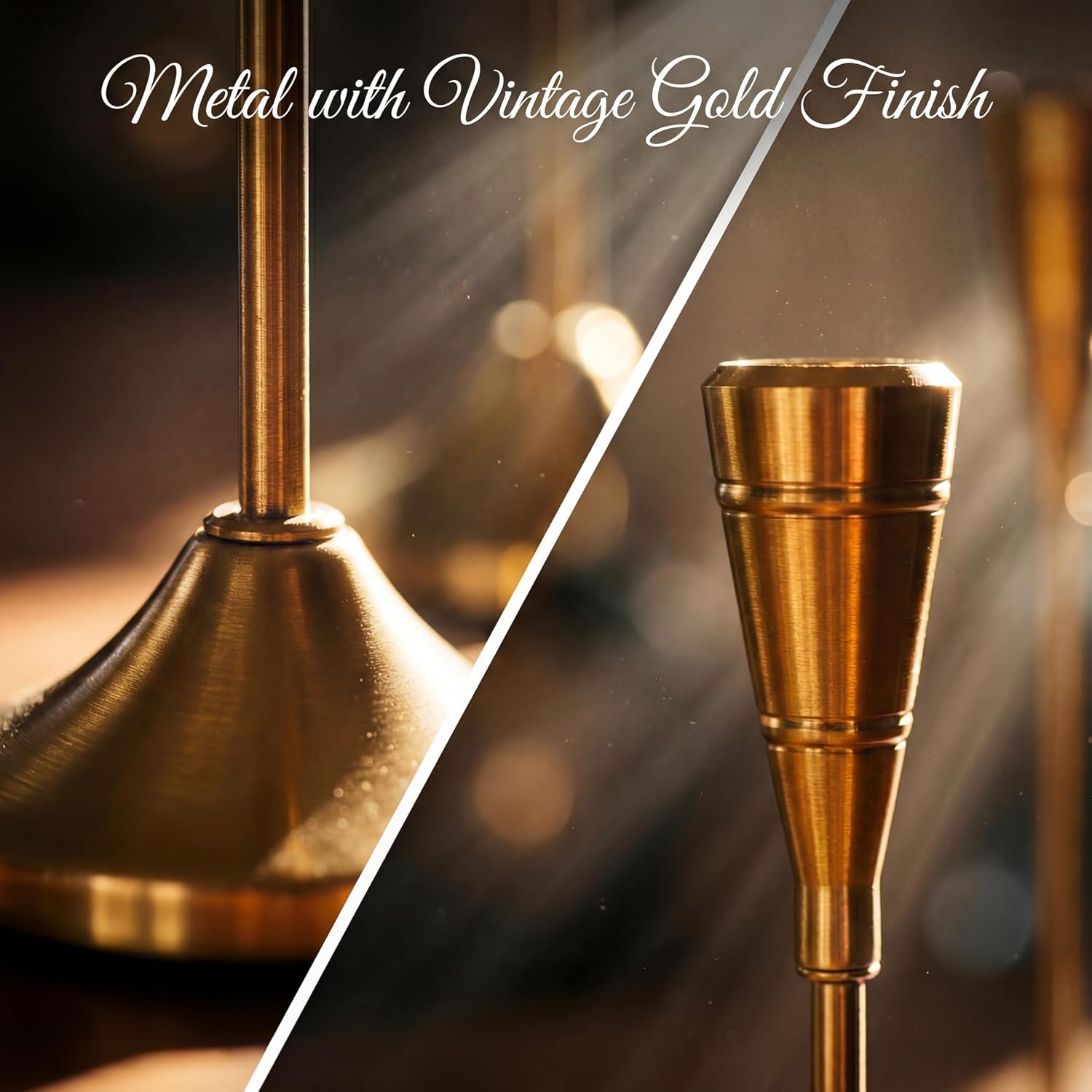 Gold Candle Holders Set of 3, Adjustable Height Taper Candlestick Holders
