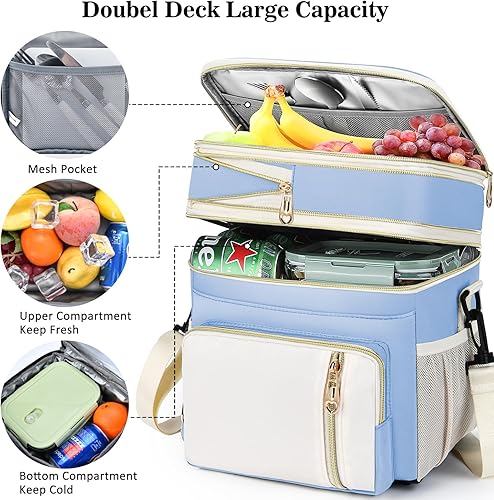 Vista 81 de LOKASS Lonchera para mujeres, 16L, doble cubierta, expandible, aislada, para adultos/mujeres, térmica, grande, impermeable, a prueba de fugas