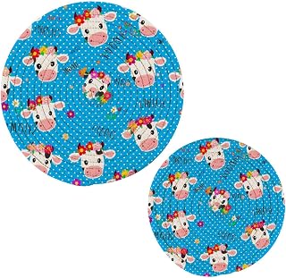 Floral Moo Pattern Trivets for Hot Dishes, Hot Pots and Pans, Cotton Woven Pot Holders for Kitchen Countertops, Table, 2 Pcs Heat Resistant Hot Pads, 7"+9.5"