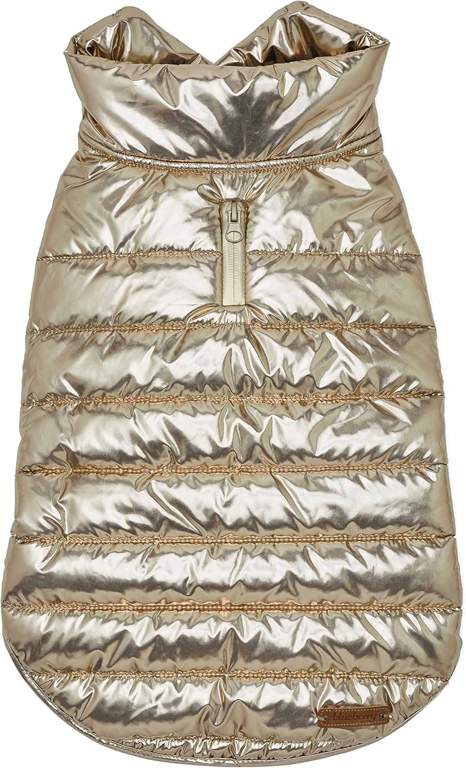 Blueberry Pet Cozy Windproof Puffer Jacket – Glossy Gold Winter Coat for Medium-Sized Dogs, Size 14 (15.75″ Back Length), Easy On/Off Design with Leash Hole, Stylish Outdoor Accessories