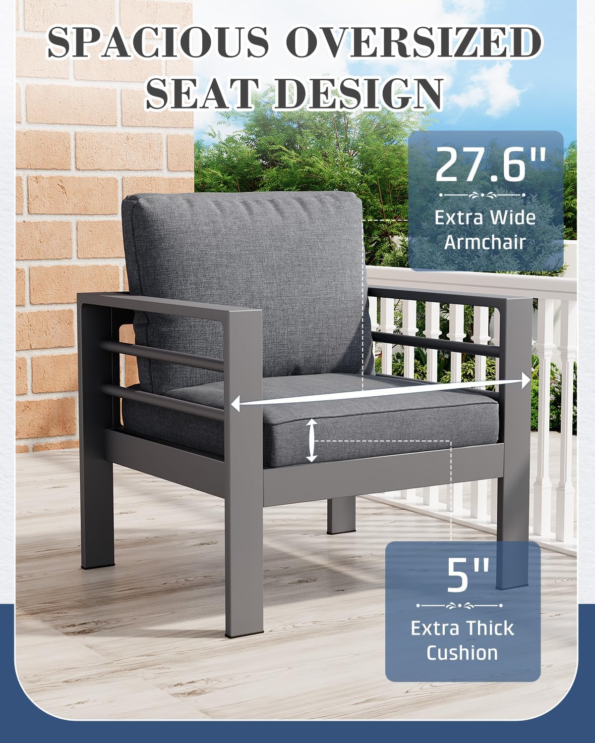 AECOJOY Aluminum Patio Furniture Set, 9 Seats Modern Outdoor Furniture with Coffee Table, 7 Pieces Metal Conversation Sectional Sofa, Dark Gray
