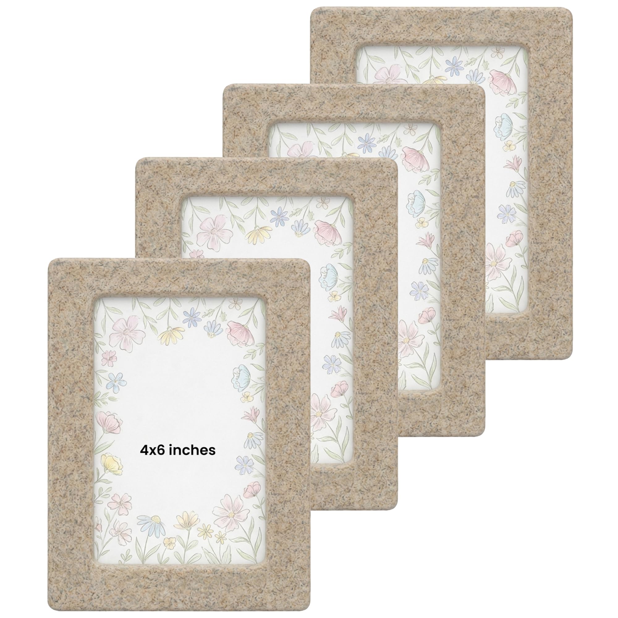Concepts Beige (Pack Of 4) Pack Of 4-4X6 Beige Stone Look Rectangular Resin Photo Frame | Decorative Tabletop Picture Frame