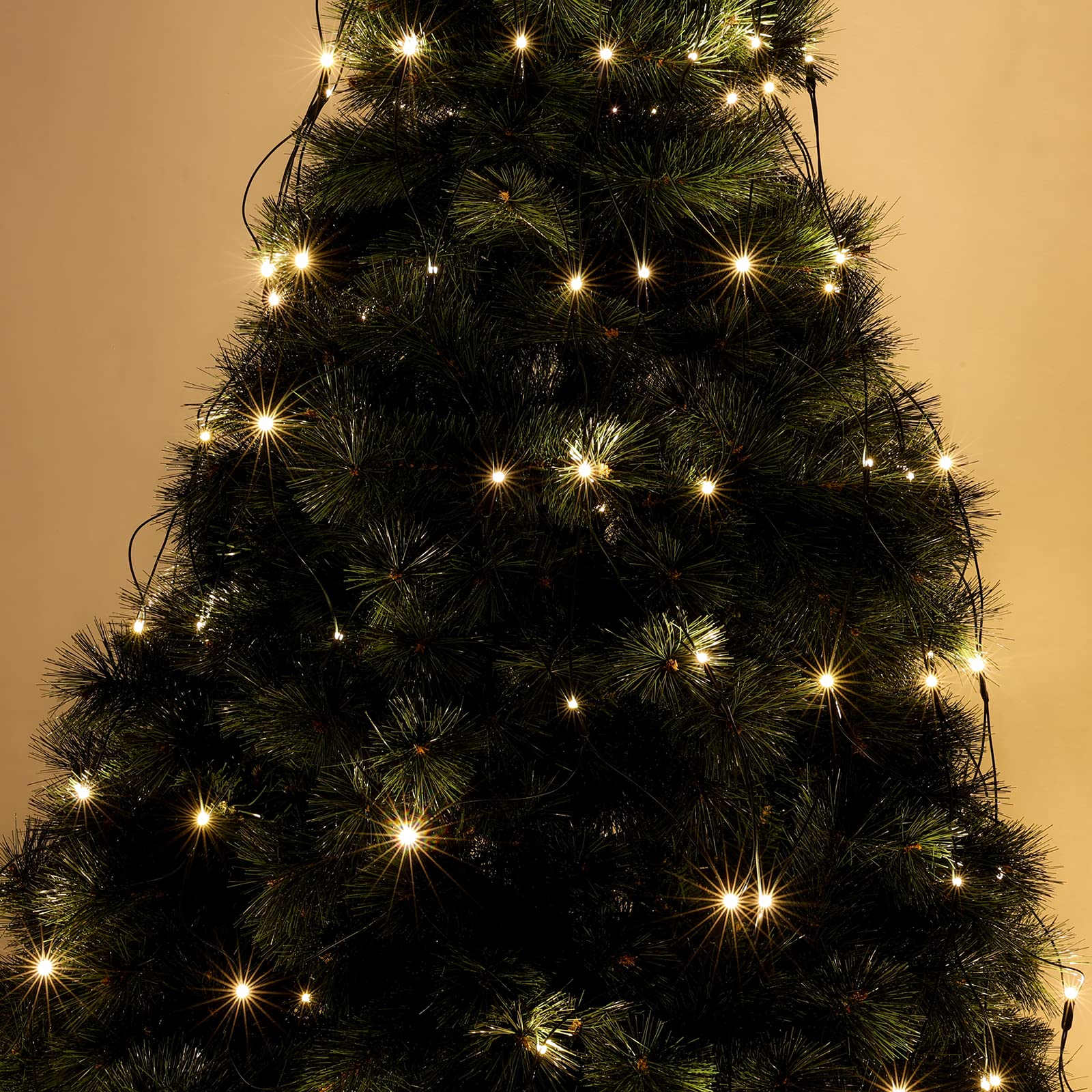 LUCCIKA® LED-Weihnachtsbaum-Umhang, Netz, für Innen- und Außenbereich, mit Speicher und 8 Lichtspielen (Warmweiß, 288 LEDs - für Bäume von 230 bis 290 cm Höhe)