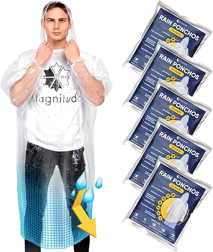 Magnitudo 5 ponchos de lluvia para adultos  Impermeable desechable grueso transparente impermeable con capucha y mangas elásticas para hombres y