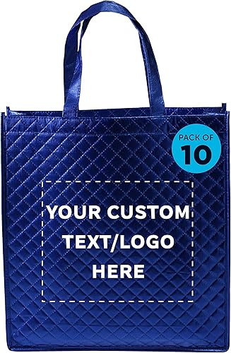 DISCOUNT PROMOS Juego de 50 bolsas laminadas de lujo personalizadas, paquete a granel personalizado, reutilizable, ideal para compras, playa,