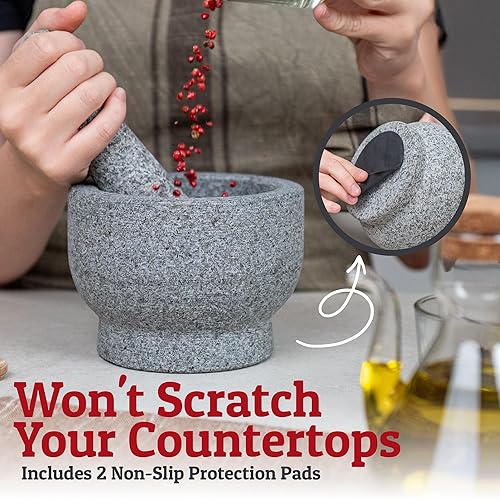 Miniatura 4 de PriorityChef Mortar and Pestle Set, Heavy Duty Natural Granite, Make Fresh Guacamole at Home, Solid Stone Grinder Bowl, Herb Crusher, Spice Grinder