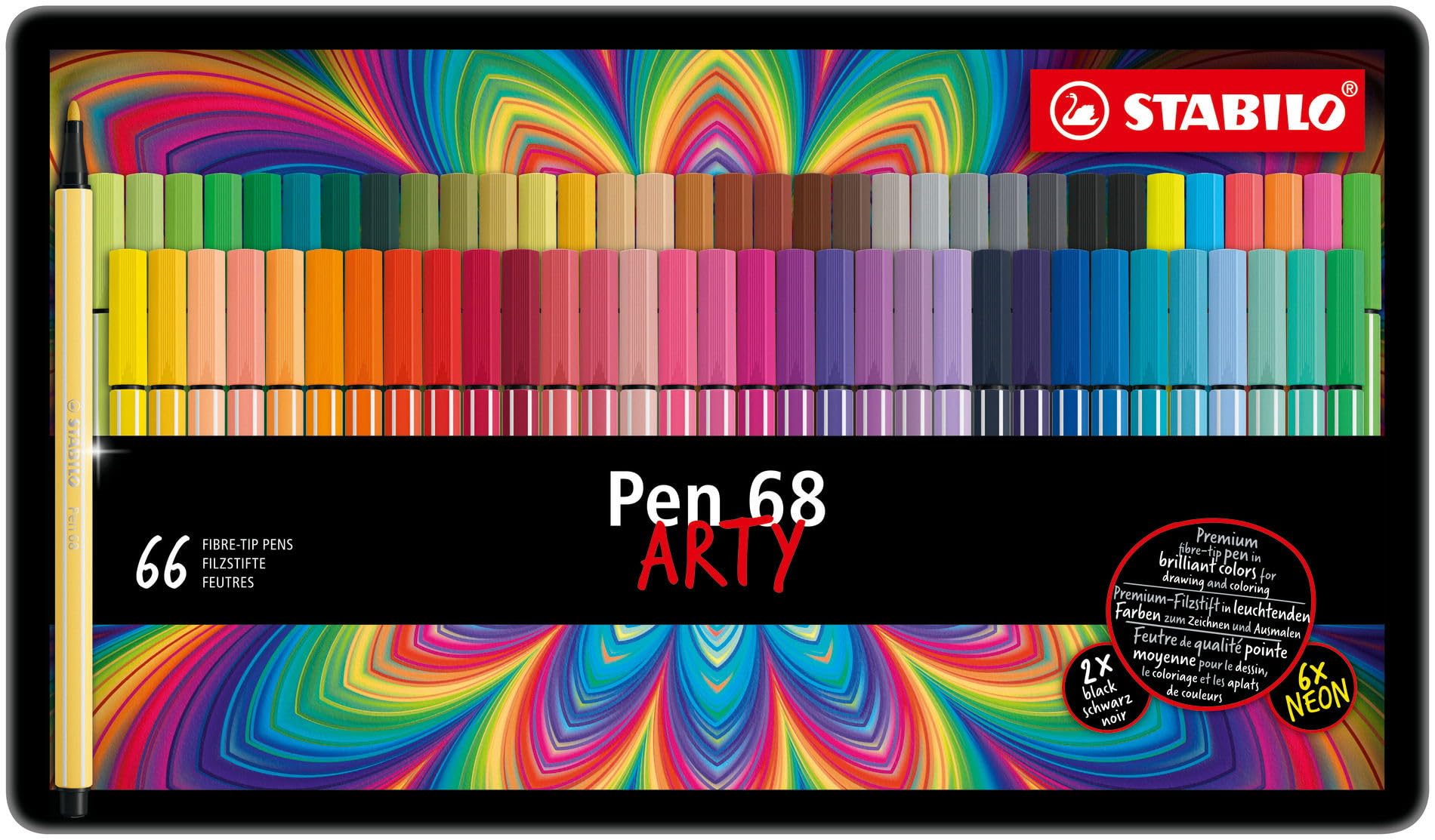 STABILO Pen 68 flamastry premium, metalowe etui, 65 różnych kolorów, 66 sztuk