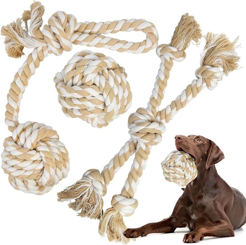 Dog Rope Toys for Large Dogs - 3 Pack Dog Chew Toys | Indestructible Natural Cotton Rope Toys for Dogs - Tough Chew Tug of War Dog Toy for Boredom, Teeth Clean