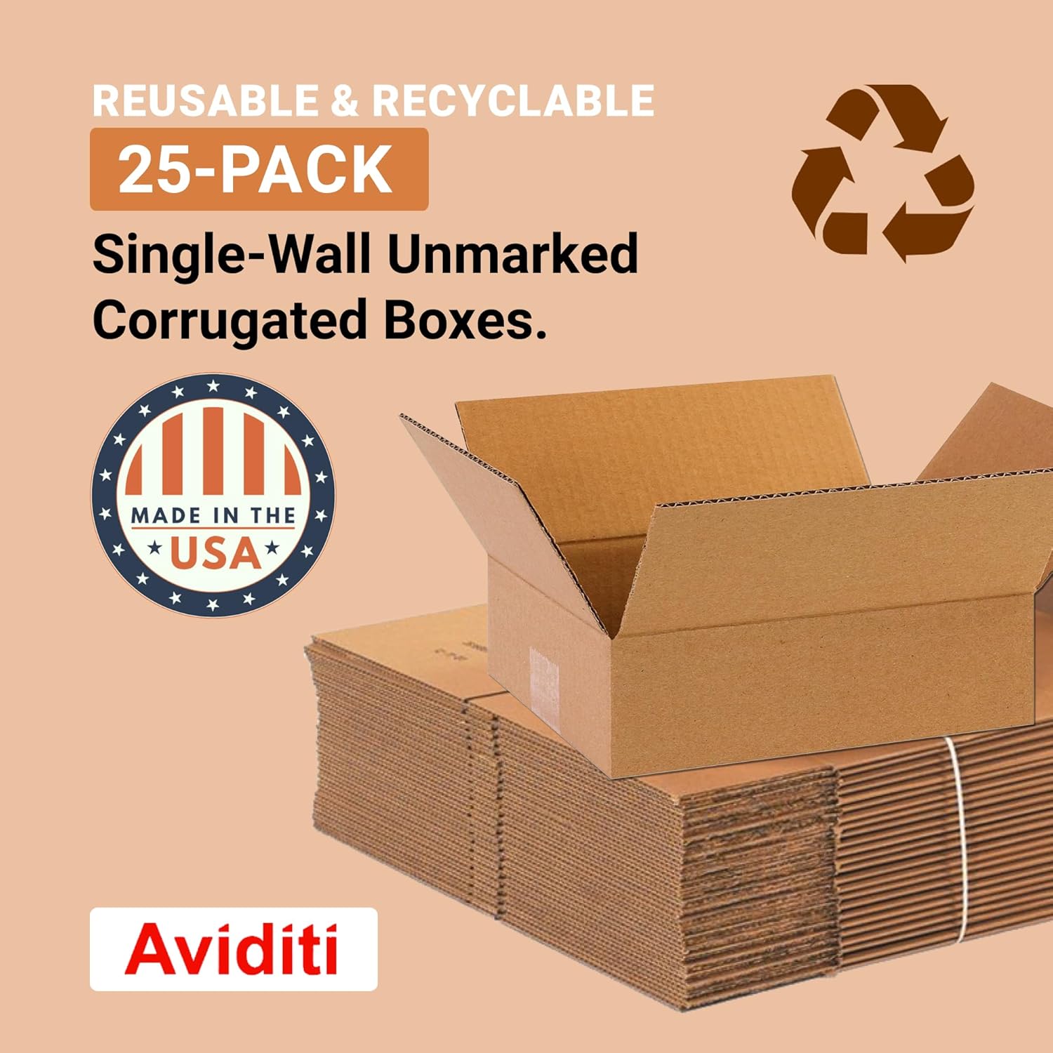 Aviditi 1083 Flat Corrugated Cardboard Box, 10 L x 8 W x 3 H, Kraft, For Shipping, Packing and Moving (Pack of 100)