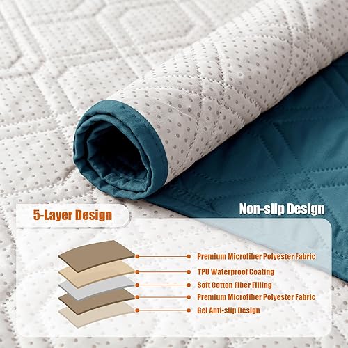 Miniatura 10 de Juego de 3 fundas impermeables para sofá reclinable, funda para reposabrazos y reposacabezas con 6 bolsillos de almacenamiento, protector acolchado