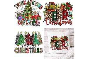 3 Sheets Christmas Iron on Transfers, Merry Christmas Trees Heat Transfer Stickers...