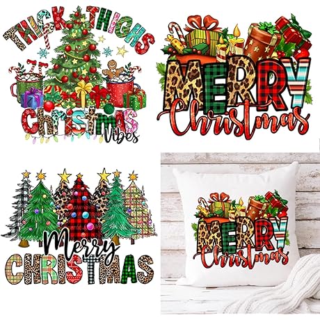 3 Sheets Christmas Iron on Transfers, Merry Christmas Trees Heat Transfer Stickers...