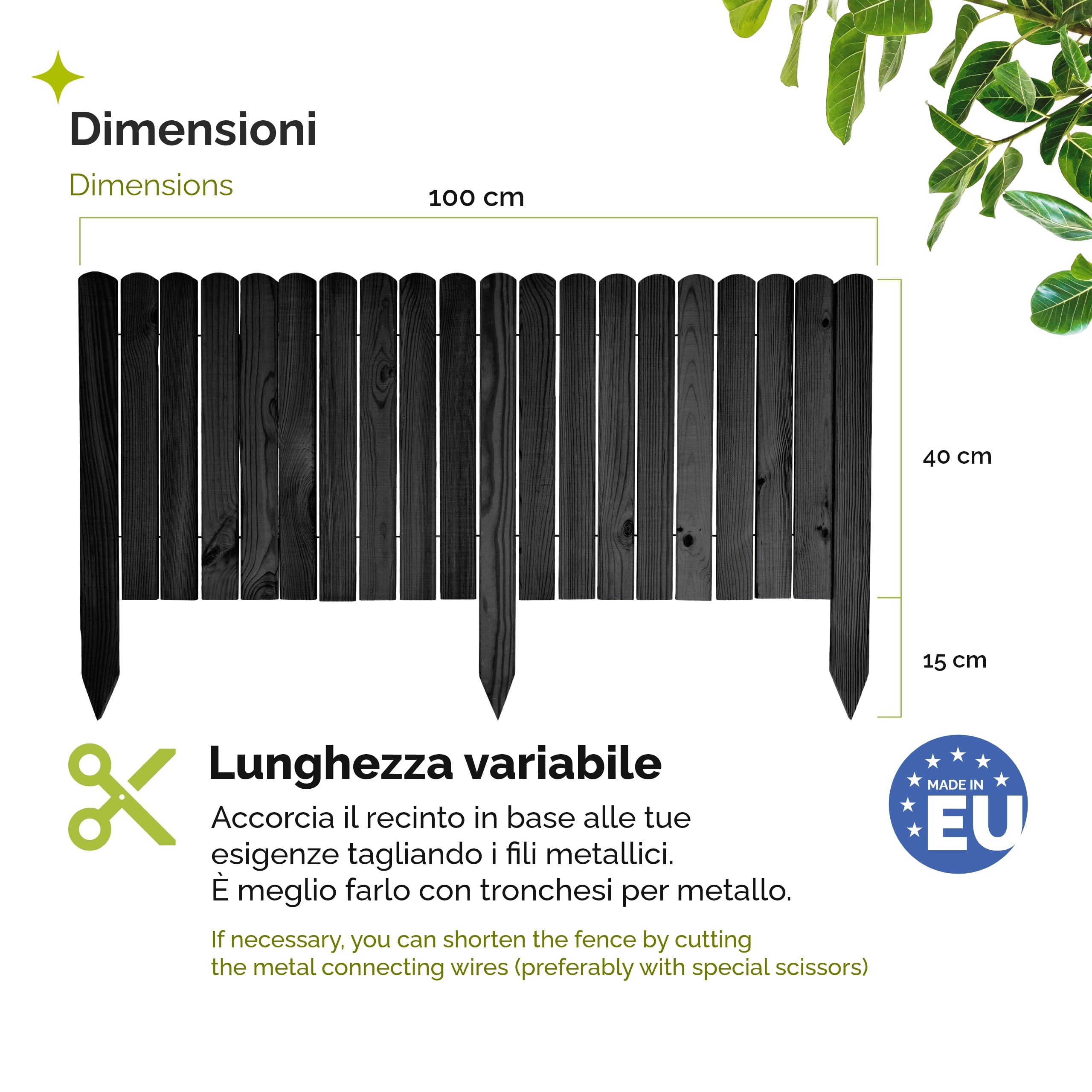 Garronda Rollborder Recinzione in legno flessibile 100 x 40 cm bordatura giardino bordura per aiuola staccionata in legno cordolo Decorazione da frutteti Palizzata GD-0148 Grafite