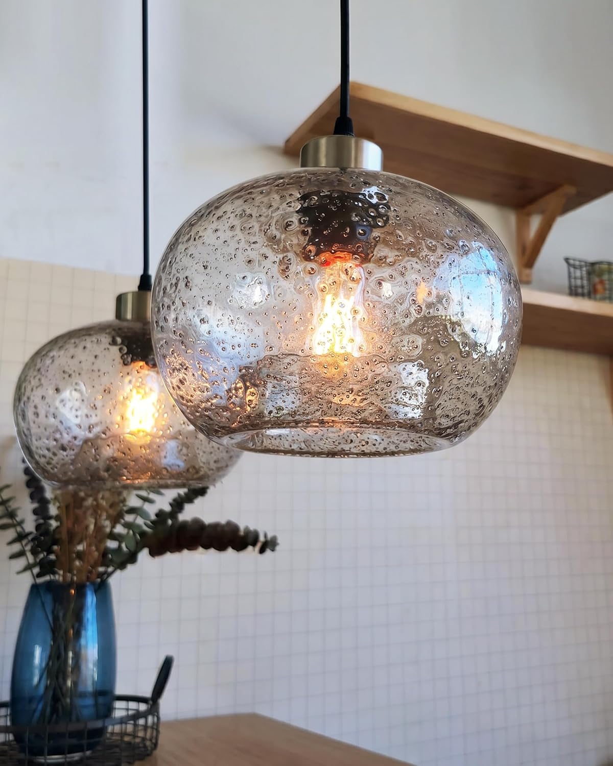 CASAMOTION Glass Pendant Light, Clear Black Seeded, Brushed Nickel image 5