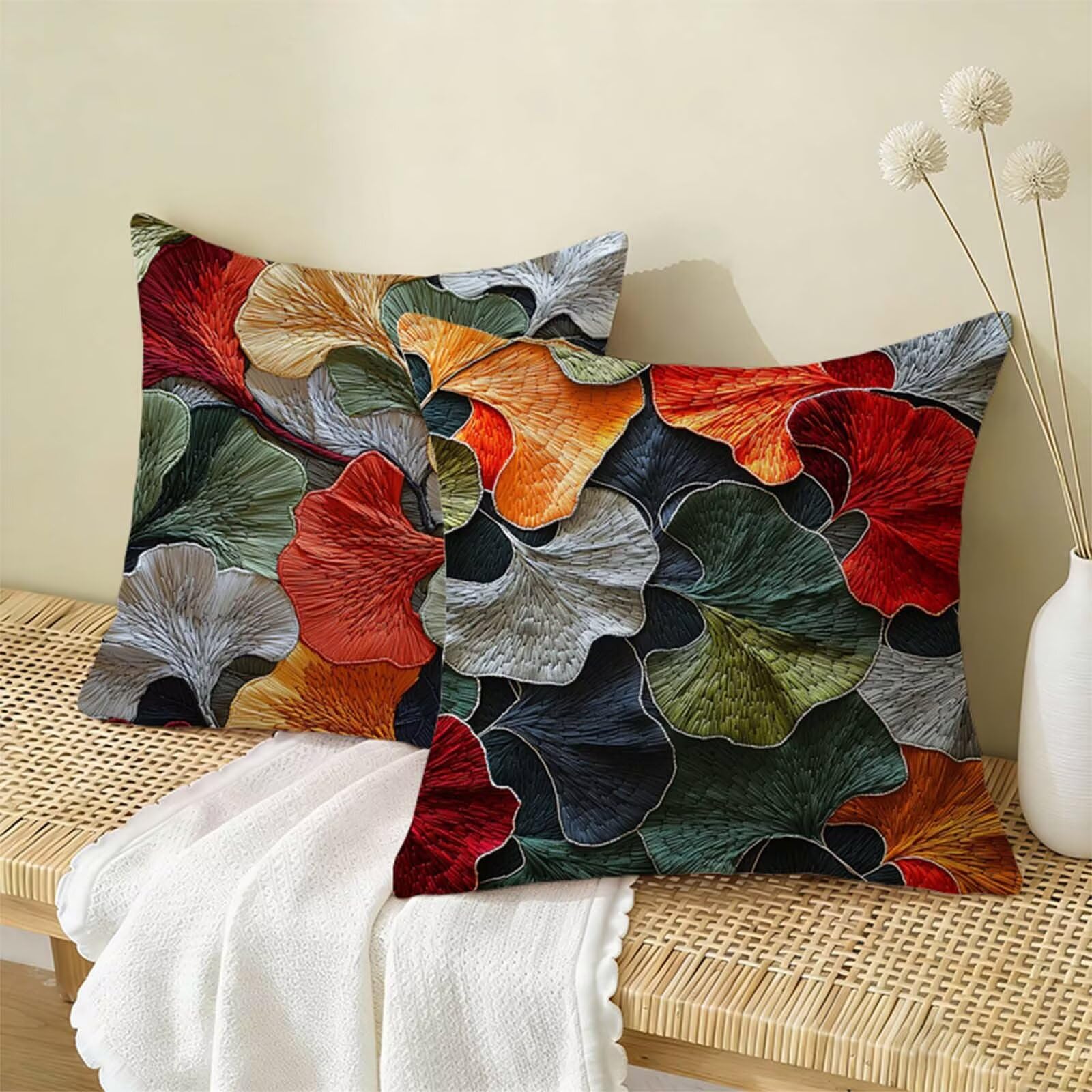 Fundas Cojines 80x80cm Vistoso Juego de 2,Impermeable Exterior Funda Cojin Lino,Cómodo Transpirables,Antimanchas y Durable Funda de Cojines Hojas para Primavera Salón,Dormitorio Decoración Hogar X-286
