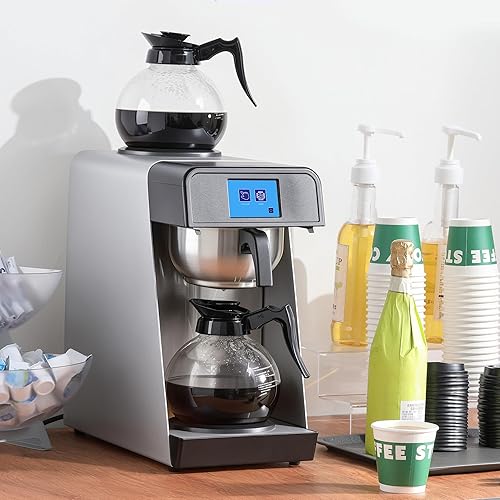 Miniatura 2 de Cafetera de goteo comercial de 12 tazas, 1.8L, llenado automático, con 2 jarras de vidrio, 2 calentadores, panel LCD, cafetera automática de acero
