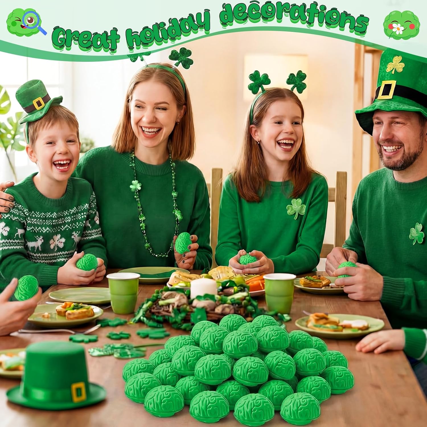 Skylety 100 Pcs Brain Stress Balls Bulk Halloween Funny Toy PU Hand Muscle Exercise Pressure Ball Brain Shaped Toy for Adults Object Recognition Halloween Decoration Prop (Green,Mini)