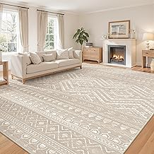 Miukiki 8x10 Area Rug for Living Room Moroccan Washable Rugs Non Slip Indoor Floor Carpet Foldable Large Soft Area Rug for Dining Room Bedroom with Low Pile(Brown,8'x10')