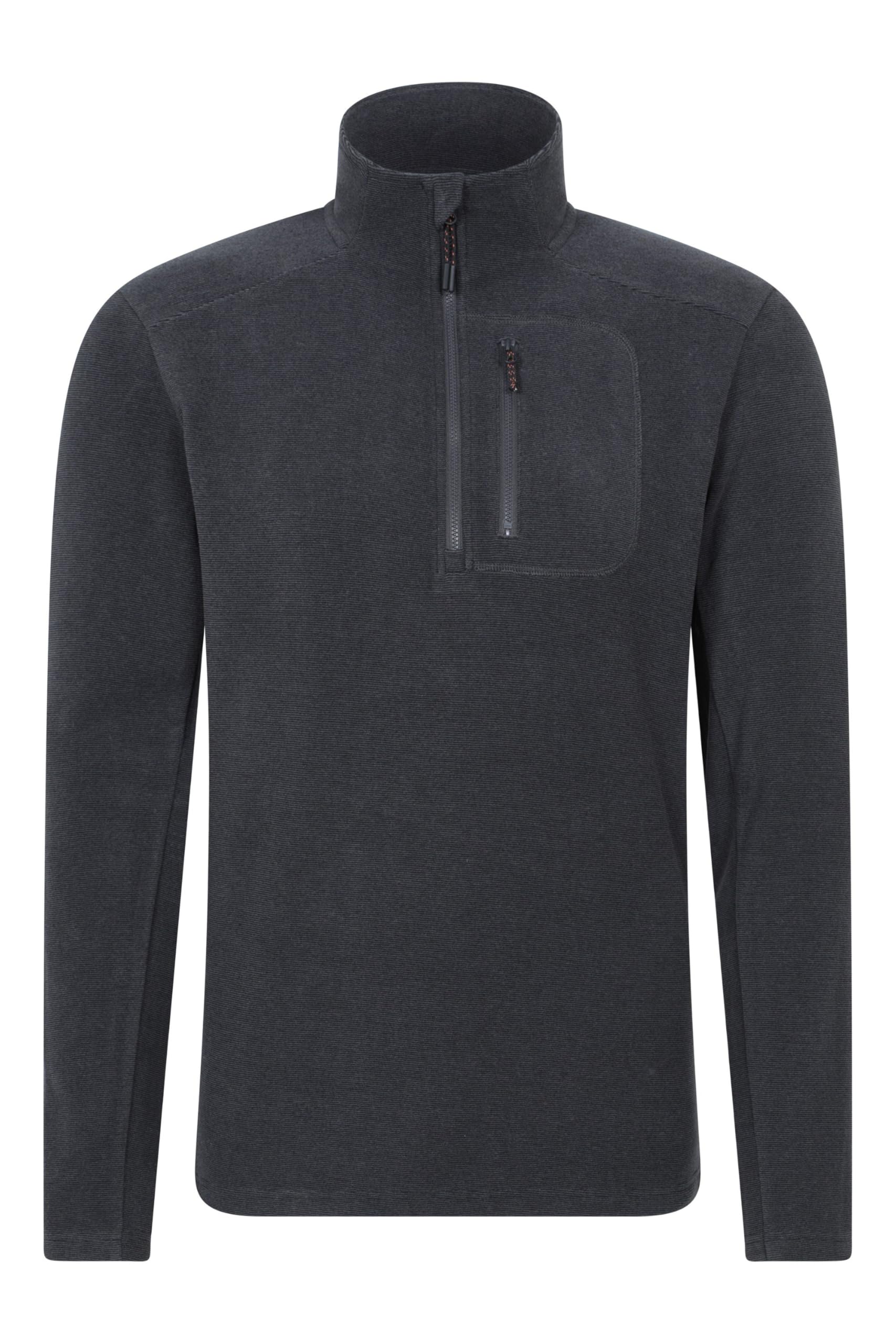 Mountain Warehouse Ridge Mens Half-Zip Fleece Jacket - Lightweight, Zipped pockets, Warm & Cosy, Sweatshirt Top- For Spring Summer, Outdoors, Travelling & Hiking Black L
