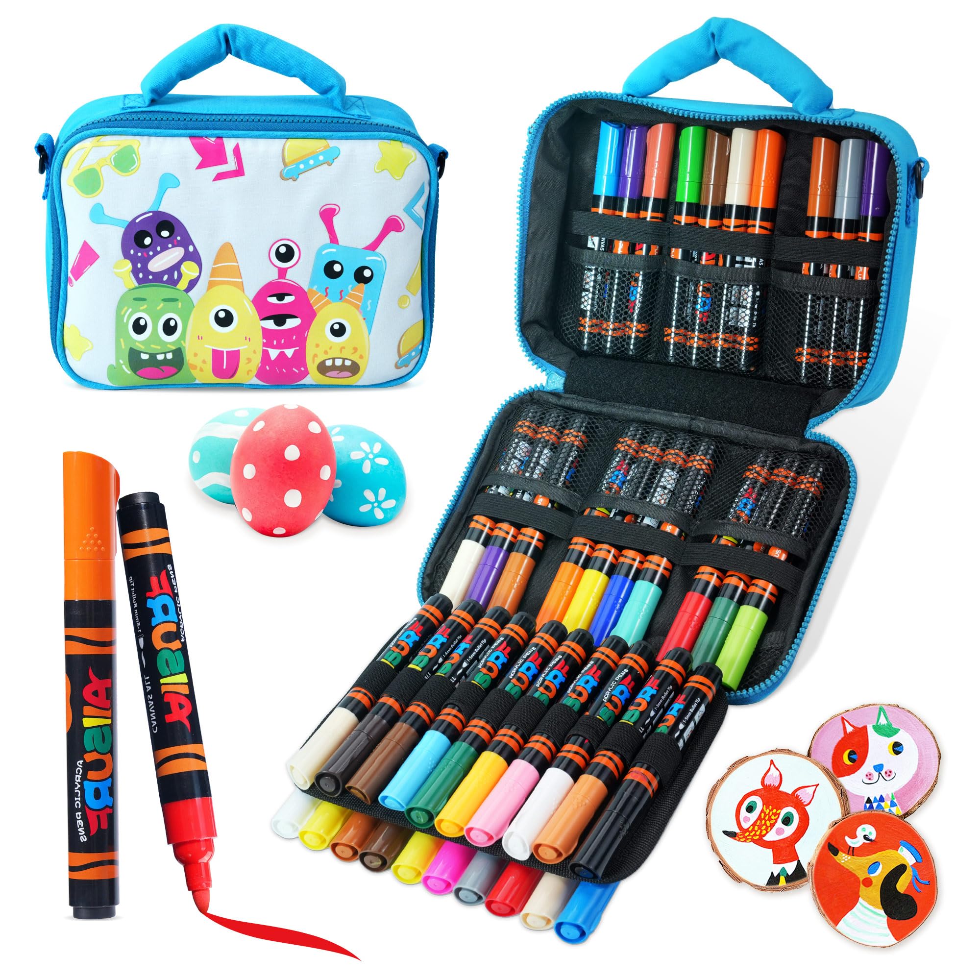 YPLUS Bolígrafos de pintura acrílica para niños, marcadores permanentes de tela, impermeables, marcadores acrílicos para pintura para ropa de roca, madera y más, 40 colores con bolsa, azul