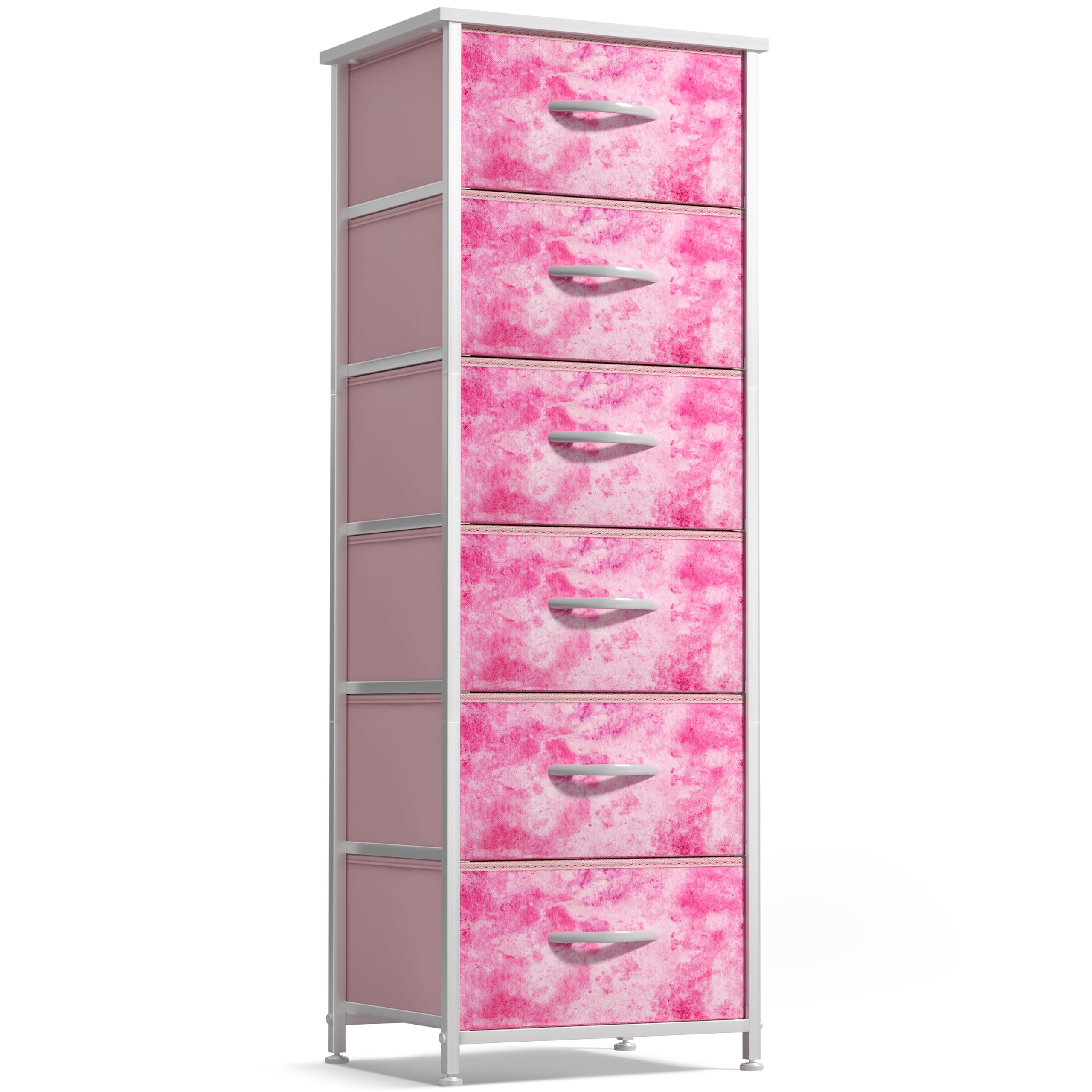 Sorbus Dresser for Kids Bedroom, Fabric Drawers (6 Drawer, Tie Dye Pink)