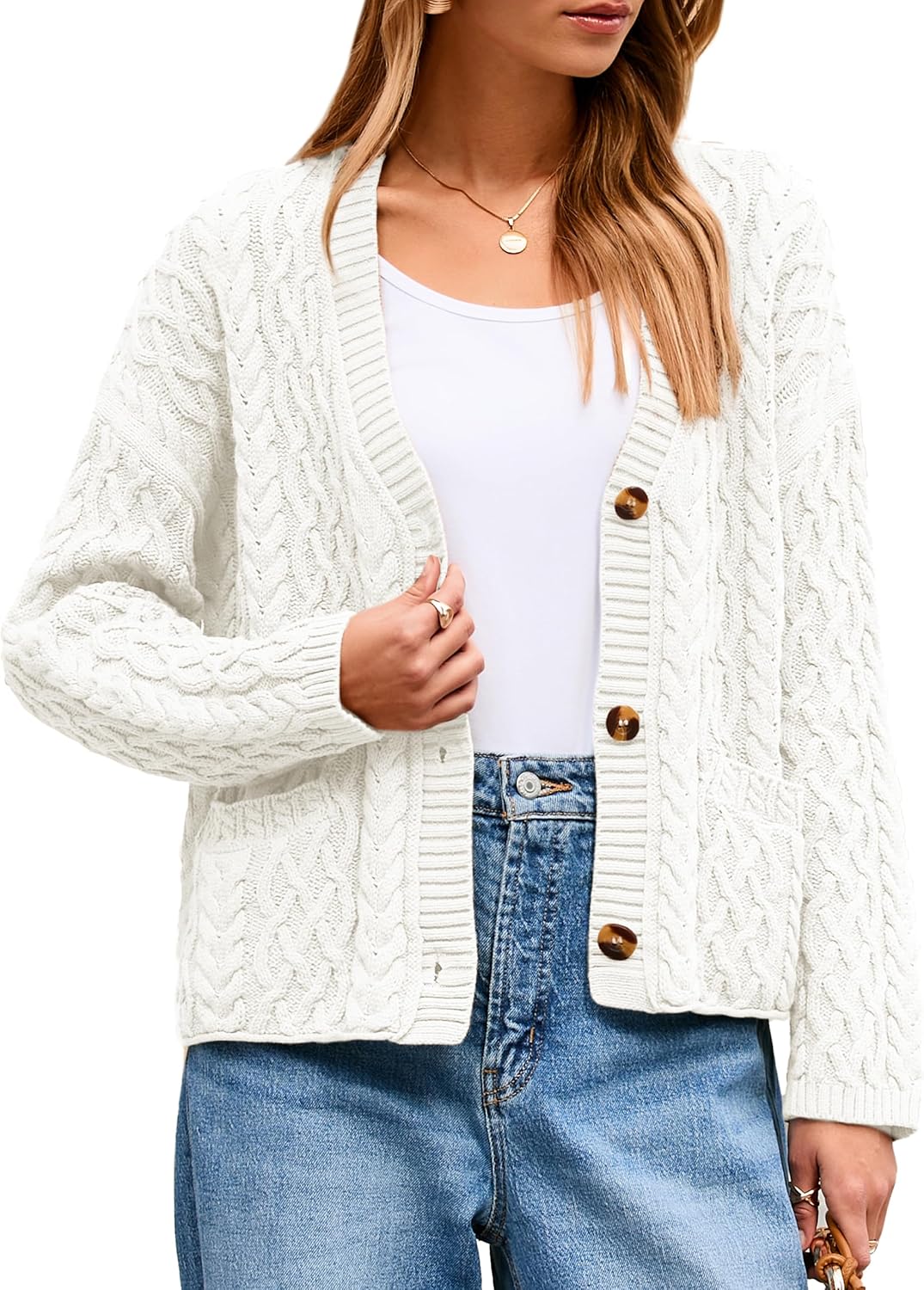 Simplee Womens Chunky Crochet Cardigan Long Sleeve Loose Cable Knit Oversized Sweater Button Up Outerwear Coats - Image 2