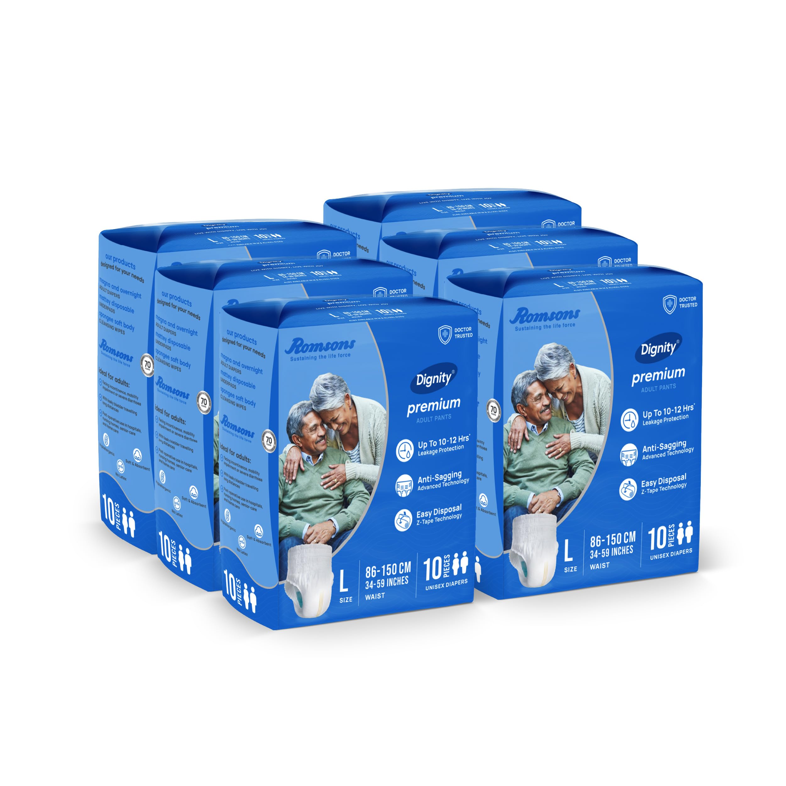 DIGNITY Premium Pant Style Adult Diapers - L (60 Pieces) With Wetness Indicator and Leakage Protection Upto 10-12 Hrs.