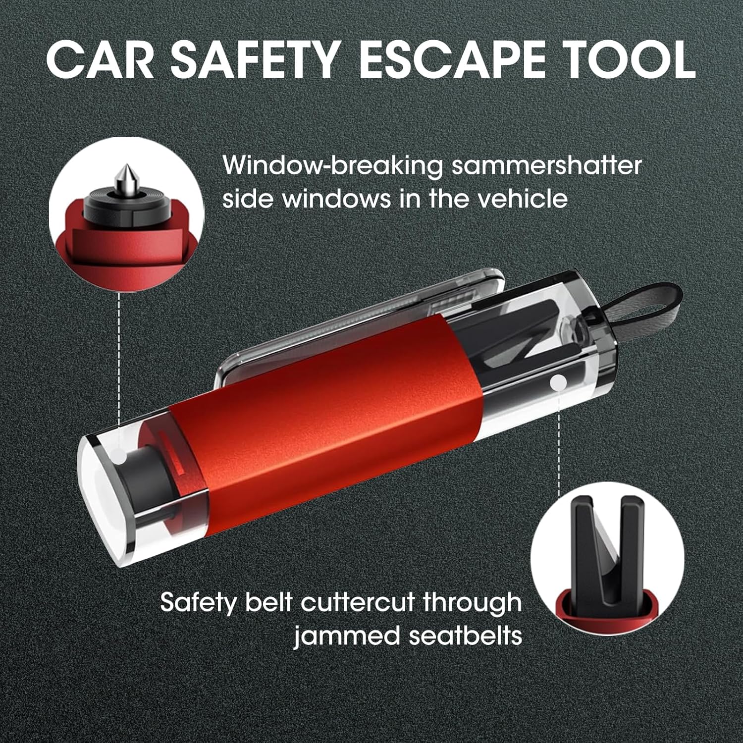 6 PCS Window Breaker Seatbelt Cutter Car Safety Hammer, 2-in-1 Glass Breaker and Seat Belt Cutter with Test Glass, Underwater Emergency Escape Tool for All Vehicles (Red & Grey)