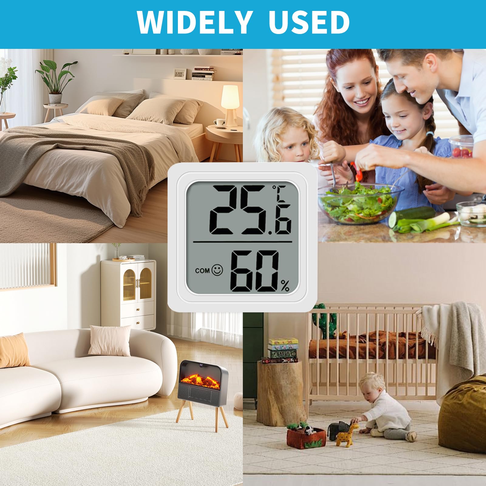4PCS Room Thermometer, Digital Room Hygrometer Accurate Temperature Humidity Meter Gauge Monitor Indoor Humidity Meter Large LCD Display Celsius for House Greenhouse Baby Office Garden Cellar (White) — view 4